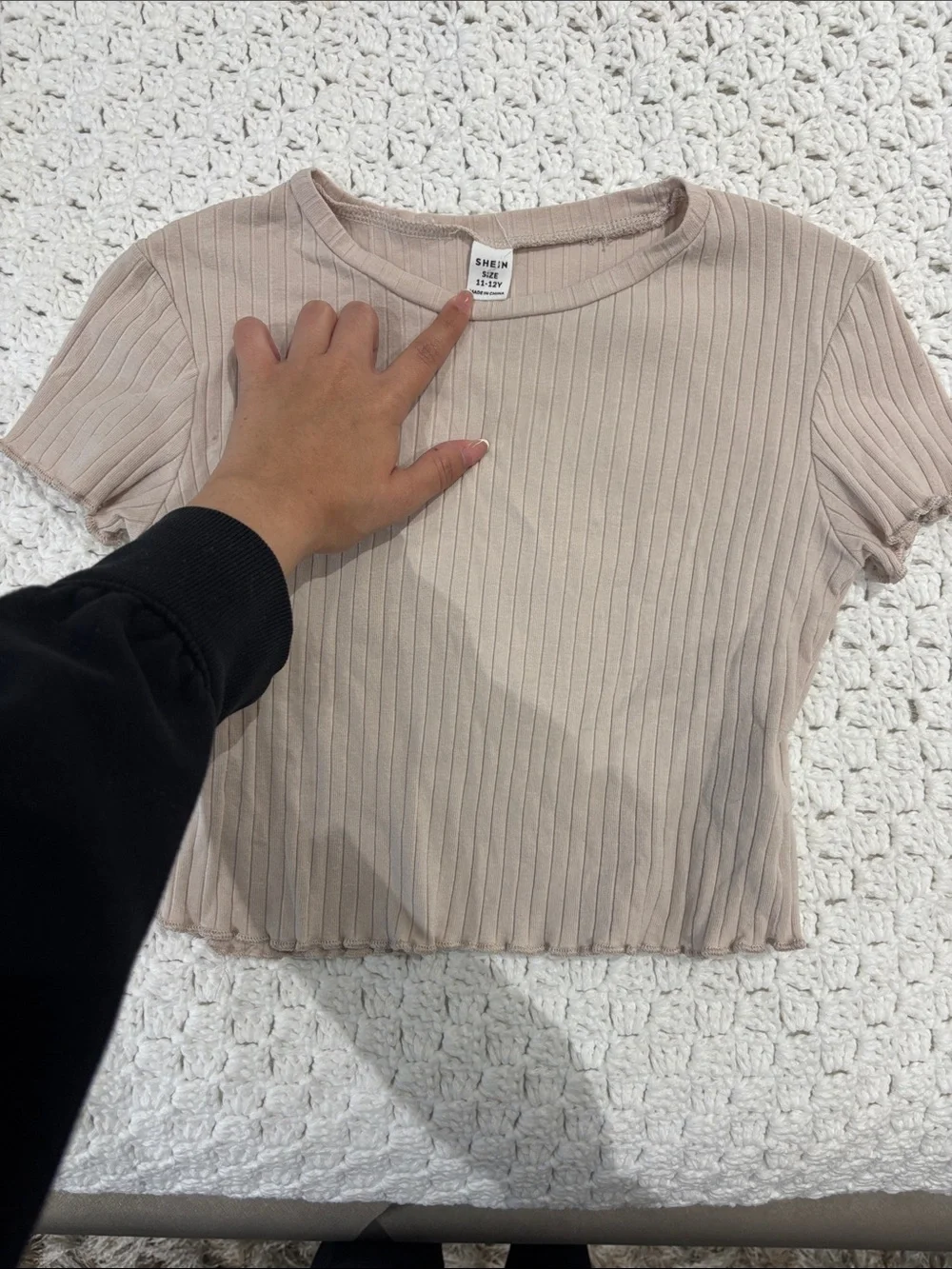SHEIN Ribbed Short Sleeve Crop Top in Light Taupe